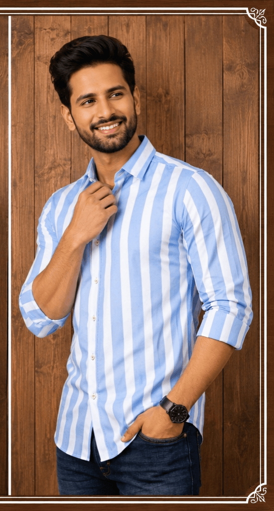 LUVION Mens sky blue White shirt image 4