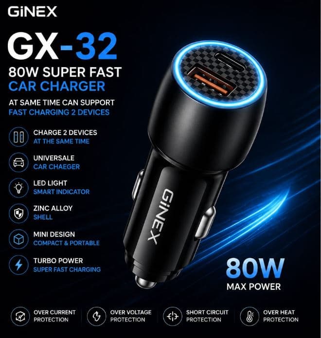 GiNEX GX-32 80W Super Fast Car Charger
