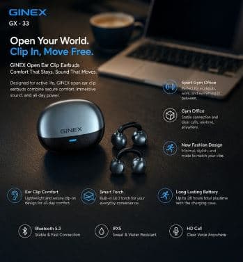 GINEX GX-33 Open Ear Clip Earbuds image 3