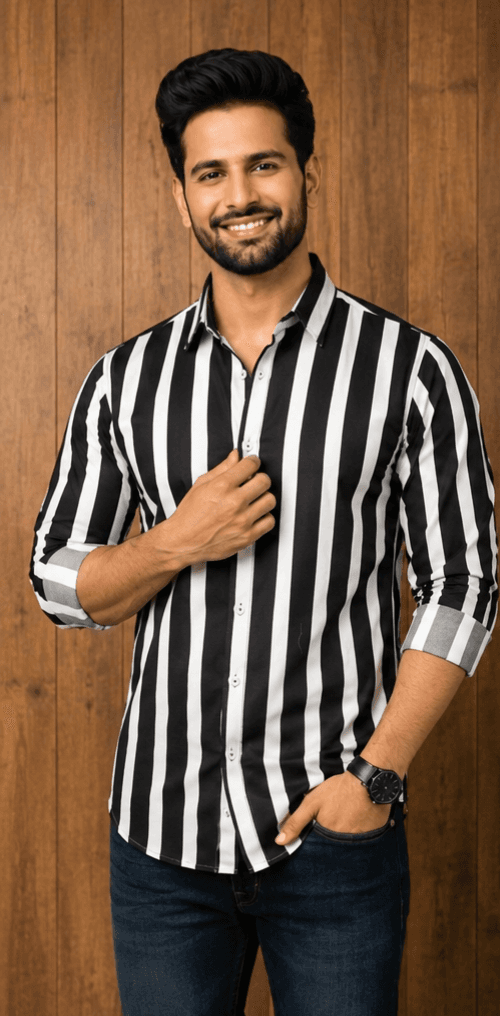 LUVION Mens Black White shiirt image 2
