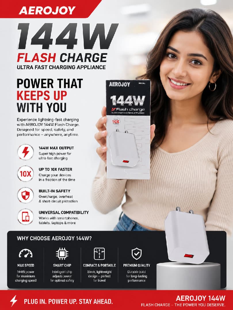 AEROJOY 144 WATT FLASH CHARGER WITH TYPE C CABLE.