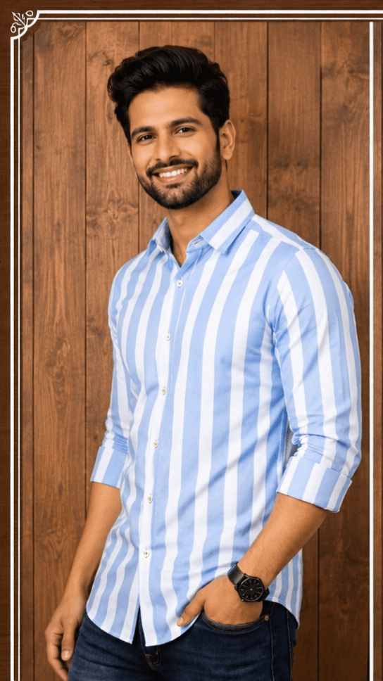 LUVION Mens sky blue White shirt image 2