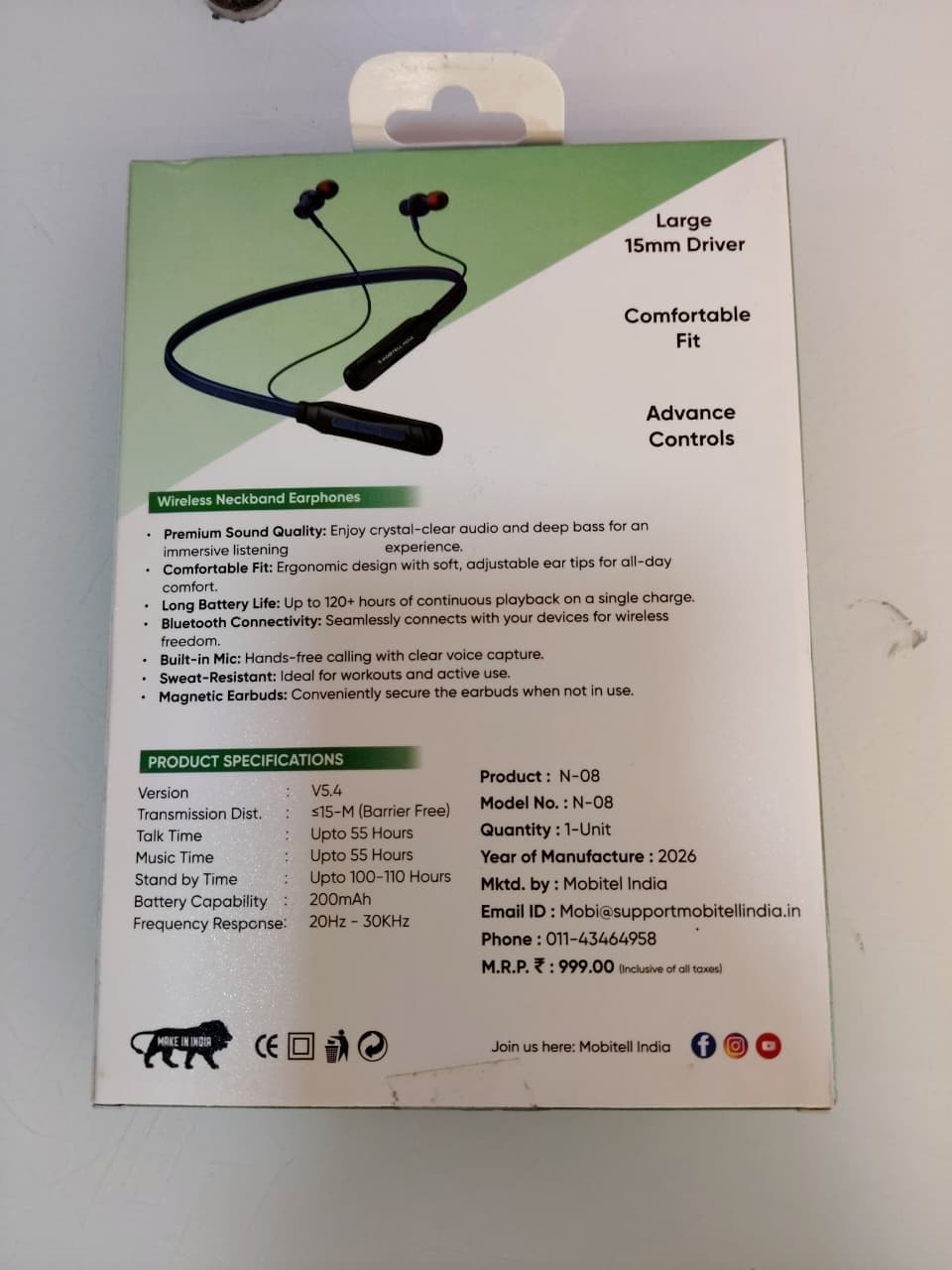 Mobitell India N8 Wireless Neckband Earphones image 2