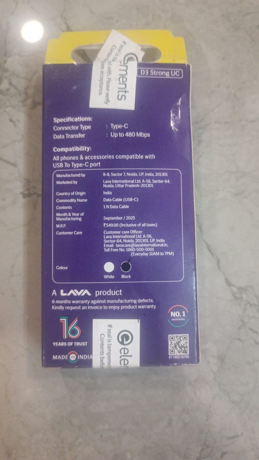 LAVA Elements D3 Strong UC USB Type-A To USB Type-C Cable