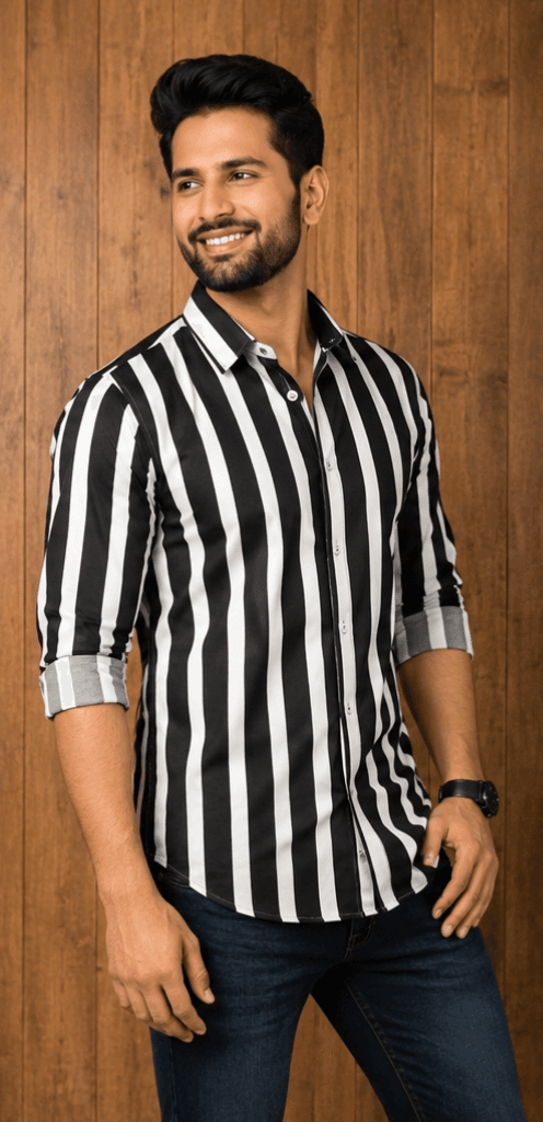 LUVION Mens Black White shiirt image 4