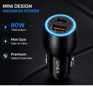 GiNEX GX-32 80W Super Fast Car Charger image 3