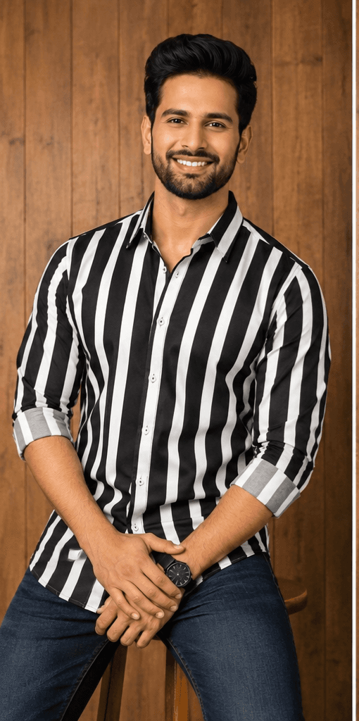 LUVION Mens Black White shiirt image 3