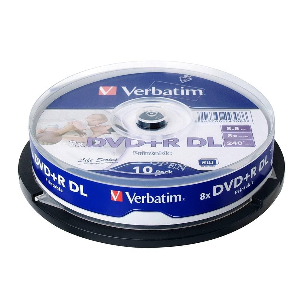 Verbatim 64308 8.5GB Blank Double Layer DVD R DL 8X Speed IJP Ink Jet Printable White