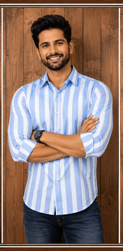LUVION Mens sky blue White shirt image 3