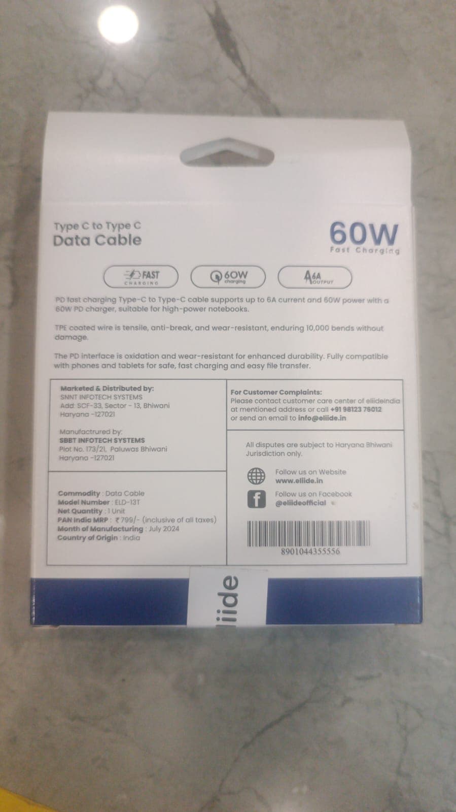 ELIIDE ELD-13T 60W Type-C To Type-C Data Cable image 2