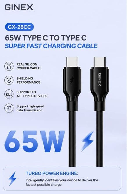 GINEX 65W Type-C To Type-C Super Fast Charging Cable image 4