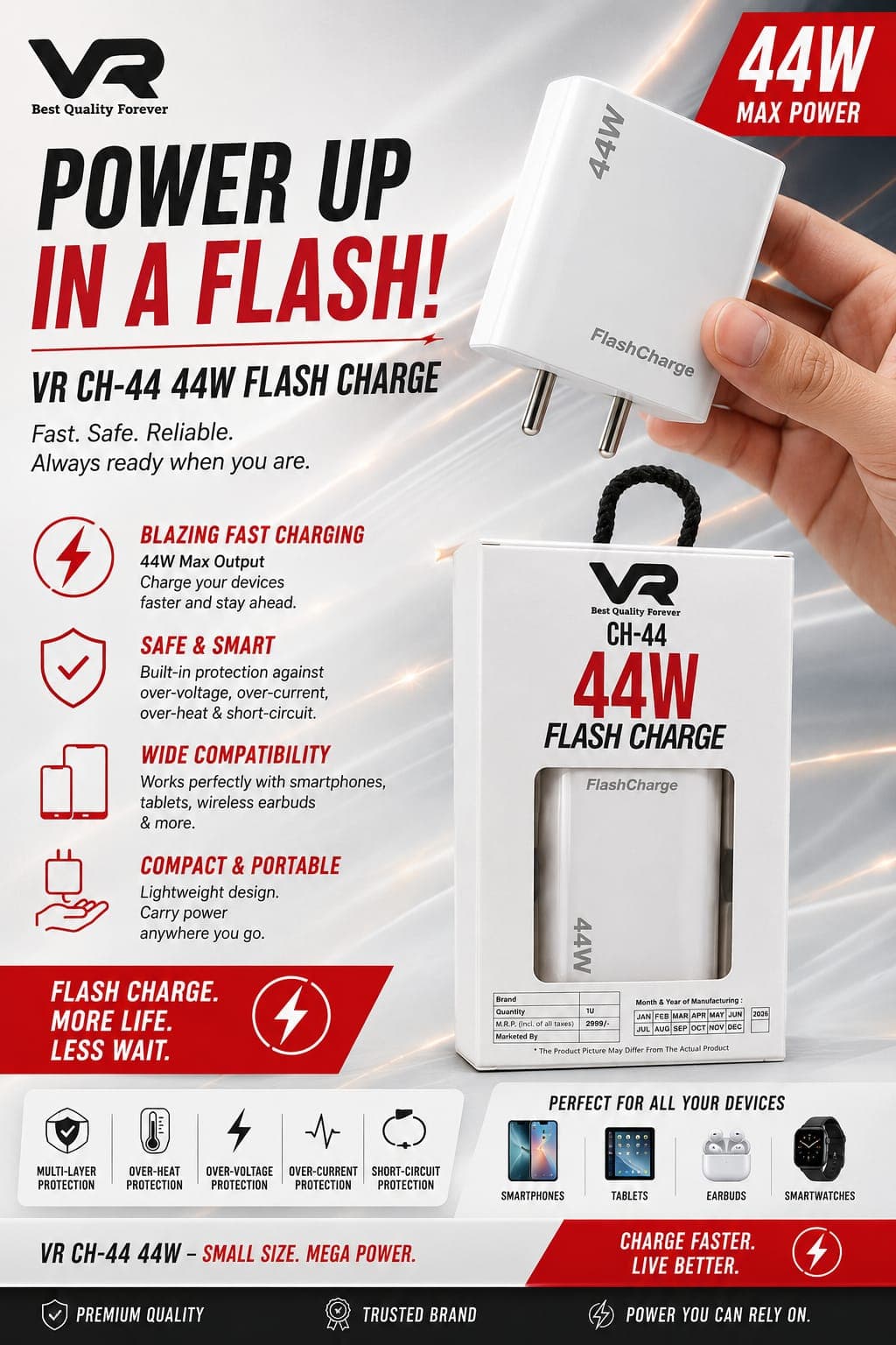 VR CH-44 44W Flash Charge Fast Charger Adapter image 4