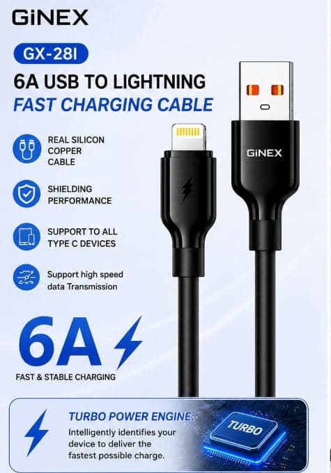 GiNEX GX-28I 6A USB To Lightning Fast Charging Cable image 4
